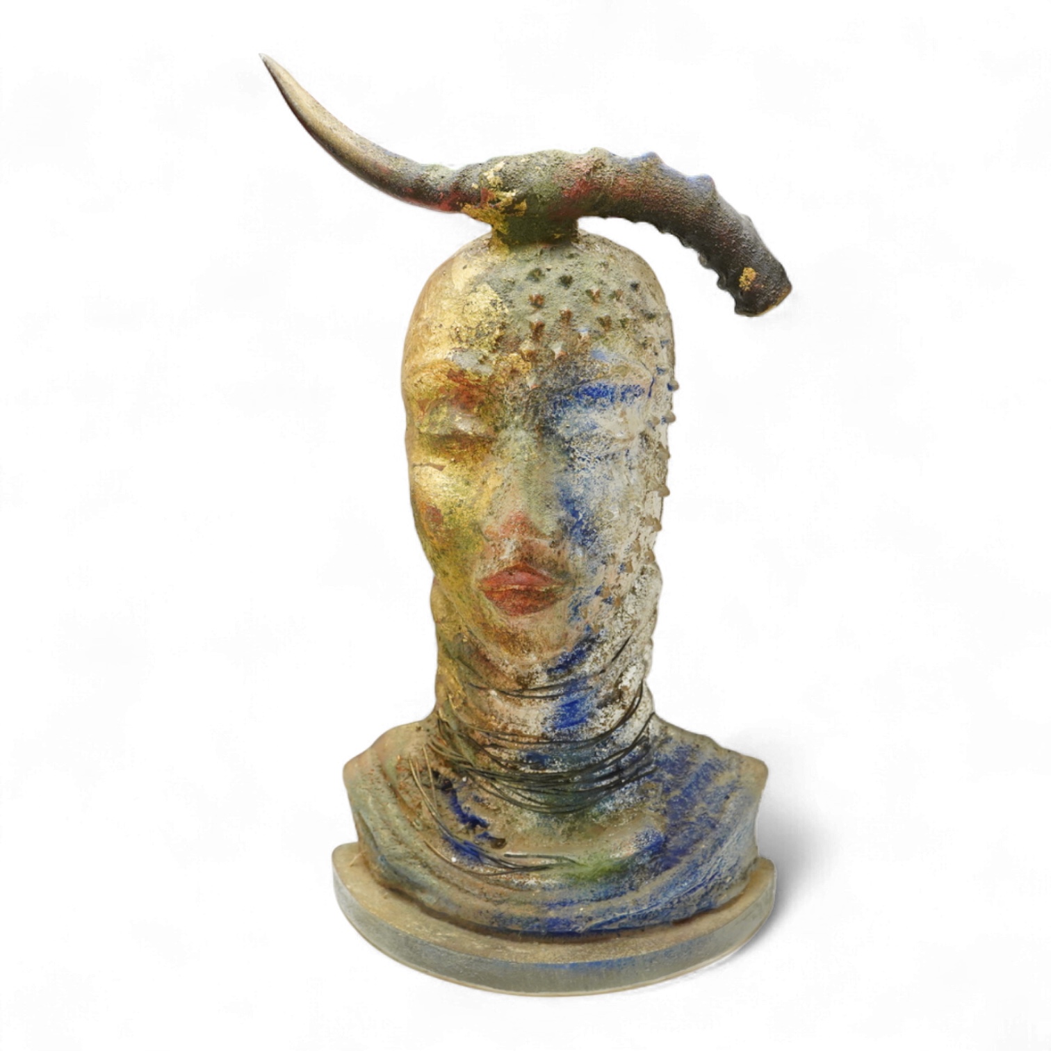 Sylvia Belanger, coloured sand cast studio glass bust of a lady-49cm high.